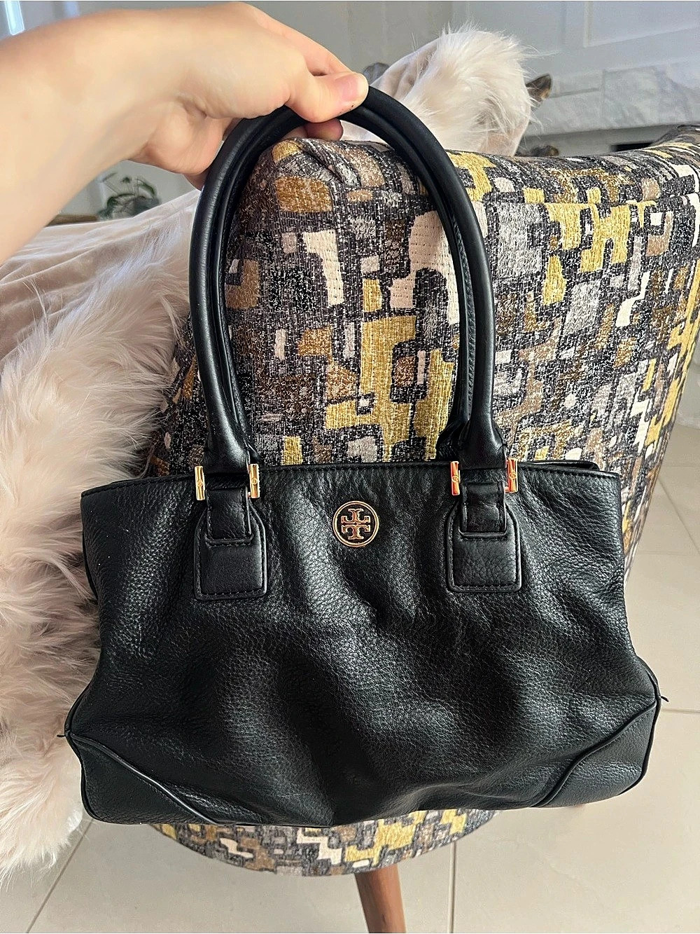 Tory Burch Georgia Double Zip Satchel Black & Gold Shoulder Bag